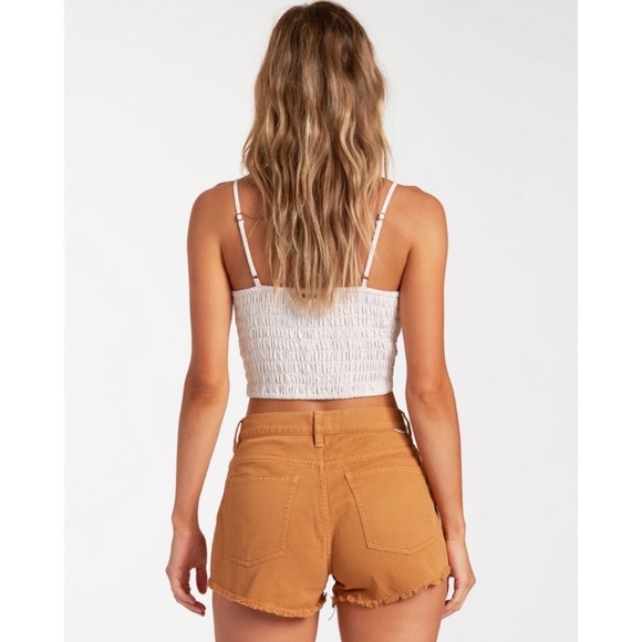 Billabong Drift Away Denim Frayed High Waist Brown Shorts in Canyon Brown - Picture 3 of 7